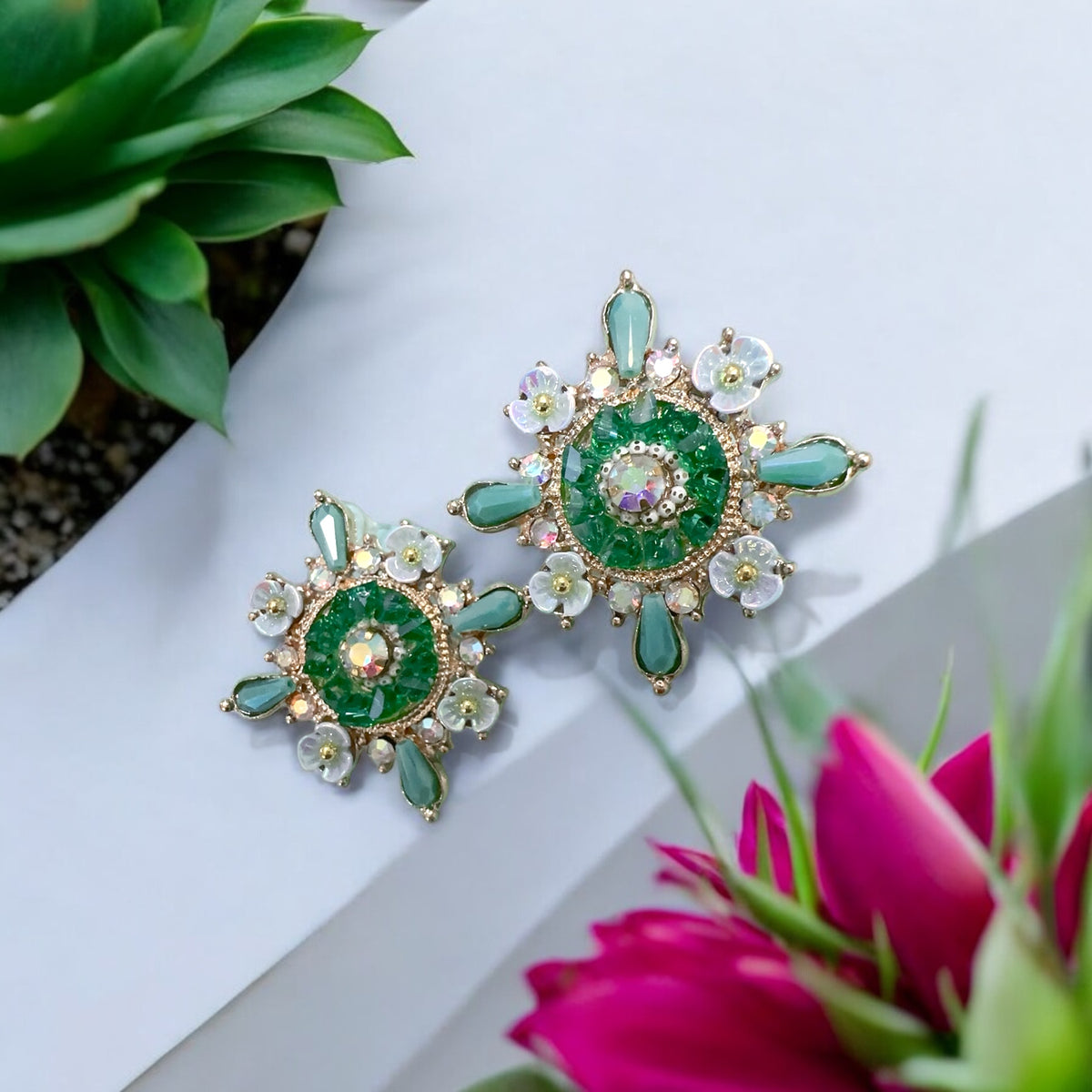 Geometrical Green earrings for women ποΈππ₯