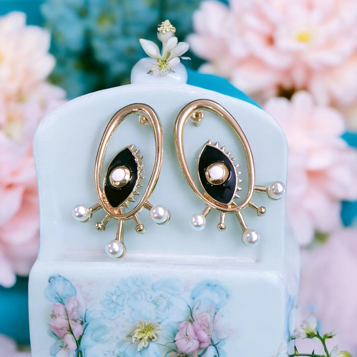 Evil eye golden earrings 🌸with cute small pearl 🌸✨🌸
