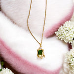 Golden square shaped green stone pendant 💌🥰🌸✨for Women